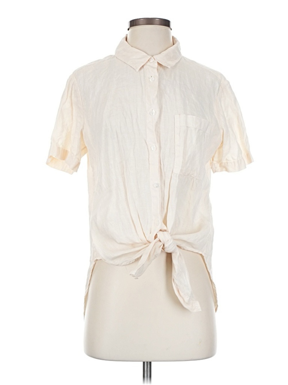 (NWT) Theory “Hekanina” Short-Sleeve Button-Down Tie-Front Shirt in pale pink
